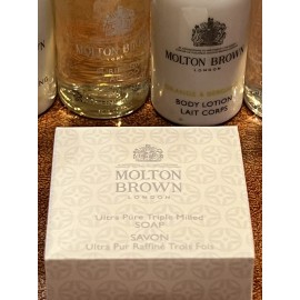 Molton Brown 5 travel toiletries Molton Brown shampoo conditioner shower gel body lotion soap