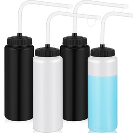 Domensi 4 Pack 1 Liter Hockey Sports Water Bottle with Long Straw BPA Free Easy Squeeze Plastic Bottle for Helmet Sport Football Lacrosse Baseball Gym Yoga(Black/translucent,Classic)