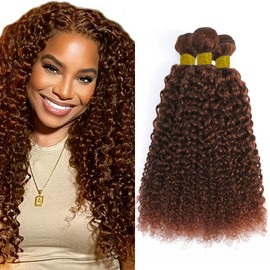 28 30 32 Inch Auburn Bundles Hair Weave Copper Human Hair Bundles Color 33# Kinky Curly 3 Bundles Unprocessed Remy Hair Extensions Reddish Brown Bundles Human Hair
