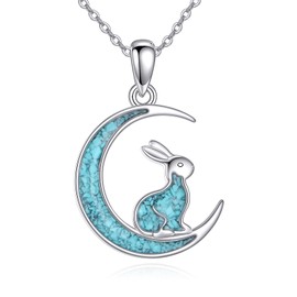 ONEFINITY Rabbit Necklace Sterling Silver Turquoise Moon Bunny Pendant Necklace Rabbit Jewelry Gifts for Women Mom, Turquoise