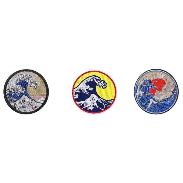 Pack of 3 Wave Waves Patches for Iron-On Japanese Waves