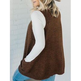 Saodimallsu Womens Sleeveless Sweater Vest V Neck Loose Knit Casual A Line Flattering Tunic Top with Pockets Brown