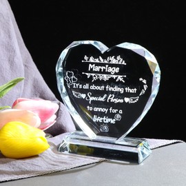 Marriage Glass Plaque Wedding Gifts for Brides and Groom, Heart Shaped Decorative Ornament for Home Wedding Parties Sign, Funny Anniversary Presents for Couple Married Gifts