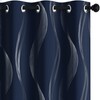 Deconovo Blackout Grommet Silver Curved Wave Pattern Printed Curtains, Navy