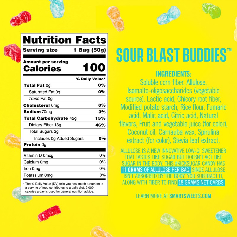 SmartSweets Sour Blast Buddies, Candy With Low Sugar 3g, Low