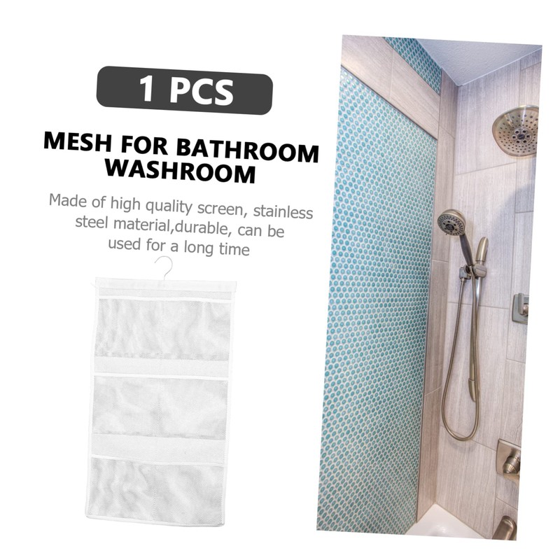 Ciieeo 1Pc White Hanging Bathroom Organizer with Mesh Pockets for