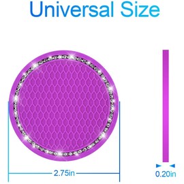 Car Cup Holder Coaster, 2 PCS Universal Bling Crystal Rhinestone Car Accessories 2.75 inch Auto Anti Slip Cup Holder Insert Mat Pad Set,Suitable for Most Car, Trucks, Vehicles Interior (Purple)