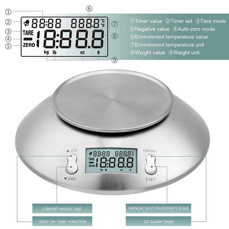 Electronic Kitchen Scales, Uten Kitchen Digital Scale with Detachable Stainless