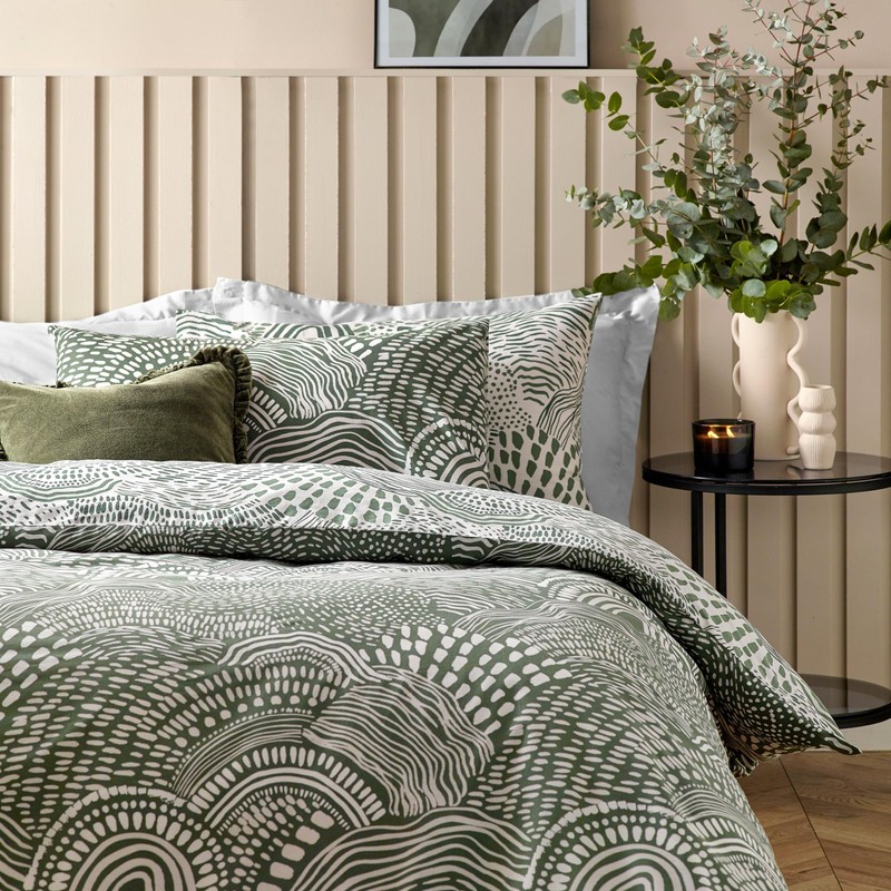 Hoem Nola Abstract Geometric Duvet Cover Set, Olive