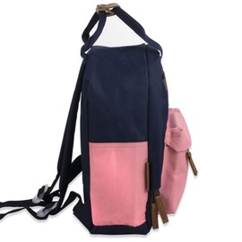 Canvas Mini Backpack for Everyday & Day Pack Rucksack in Solid Color Blocks (Pink/Blue)
