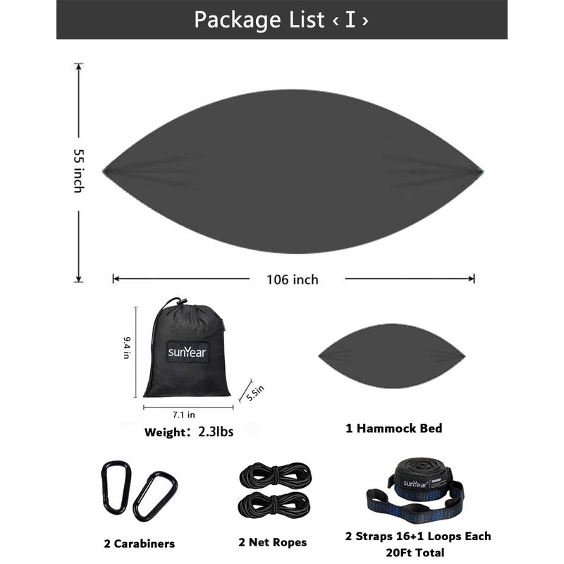 Sunyear Hammock Camping with Rain Fly Tarp and Net, Portable