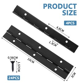YTOOK 12 Inch Piano Hinge, 4Pcs Black Stainless Steel Continuous Piano Hinges with Holes, Heavy Duty Polished Stainless Piano Hinges for Boats Cabinets Storage Box, 24pcs Screw Included