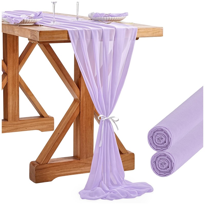 2 Packs Light Purple Chiffon Table Runner 27x120 Inches Elegant