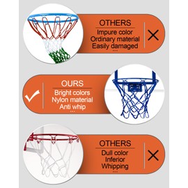 XXXYYY Mini Basketball Net Replacement 8 Loop [2 Pack], Vibrant Color, for Indoor Door/Room Walls 8"-10.25" Hoop - Blue