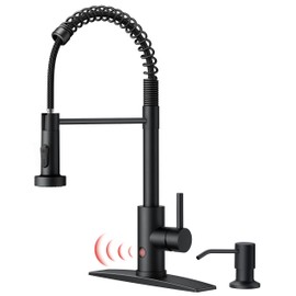 FORIOUS Black Touchless Kitchen Faucet with Soap Dispenser, Motion Sensor Activated Smart Sink Faucet with Pull Down Sprayer Single Handle Hands Free for Farmhouse Camper RV