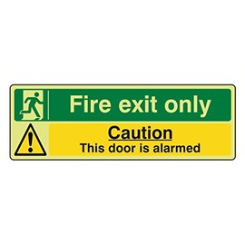 300mmx100mm Photoluminescent Fire Exit Only/This Door is Alarmed Sign
