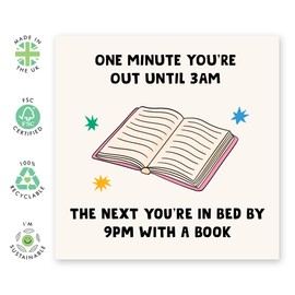 Funny Birthday Card – 'Bed by 9PM with a Book' – Greeting Card for Book Lovers, Friends, Family, Him,Her, Men, Women– Indication of Growing Old