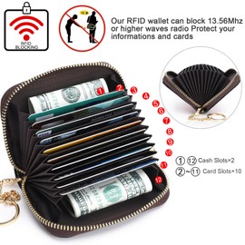 APHISON RFID Credit Card Holder Wallets for Women Leather Zipper Card Case for Ladies Keychain Wallet