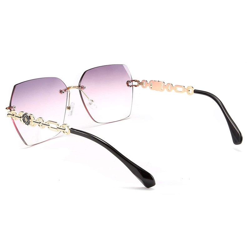 Feisedy Ladies Classic Rimless Metal Frame Diamond Cut Sunglasses, B2567
