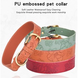 Elevate Your Dog's Style with Embossed Faux Leather Dog Collars: Featuring Exquisite Floral Patterns, Adjustable Soft Padding, and Long-Lasting Zinc Alloy Buckles for Durability and Comfort! Red S