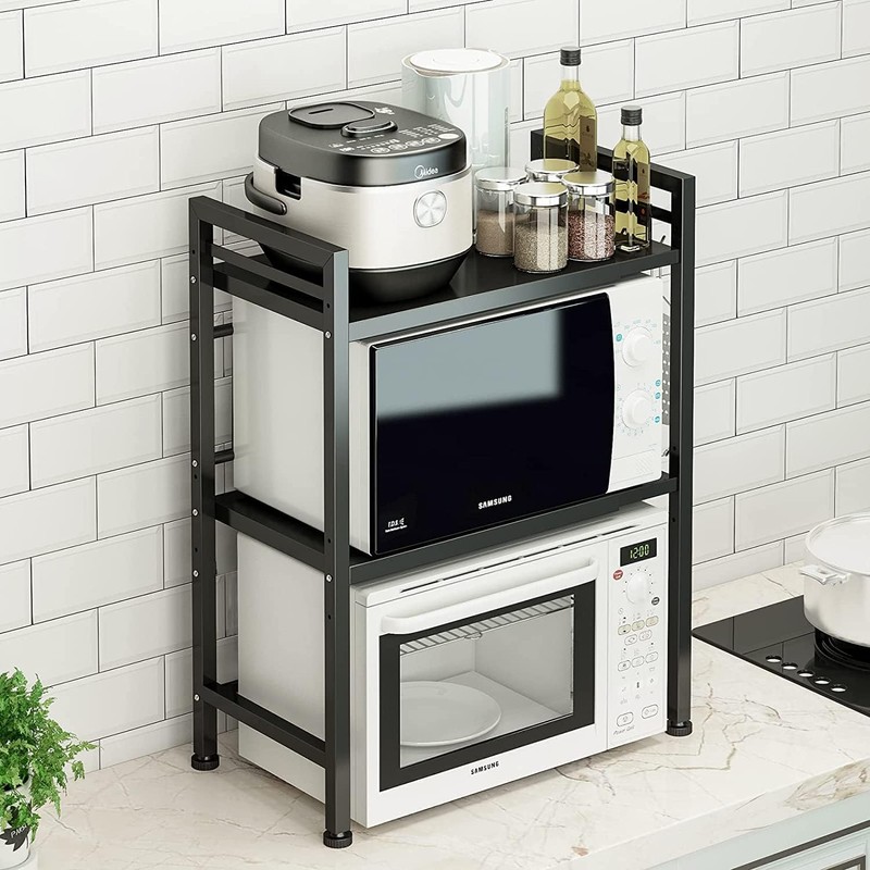 DOLALIKE Expandable Microwave Rack, Countertop Kitchen Utensils Tableware Storage, Carbon