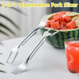 Hendiy 3Pieces 2-in-1 Watermelon Cutter, Watermelon Cutter Slicer Tool Watermelon Fork Slicer Stainless Steel Fruit Cutter, Dual Head Fruit Forks Slicer Watermelon Cutter Tool Fun Kitchen Gadgets