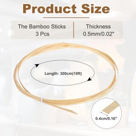 sourcing map 3 Rolls Bamboo Strips for Weaving, 0.16" x 10ft Basket Weaving Supplies Wicker Repair Kit 0.5mm Thick Thin Bamboo Strips for Basket Making DIY Crafts Furniture Chandelier