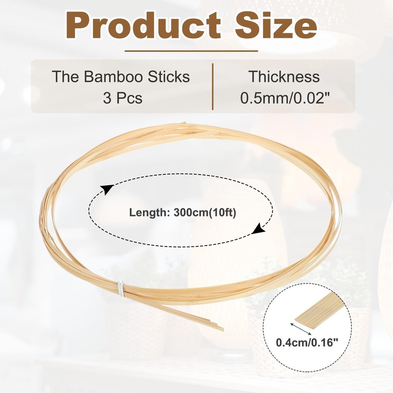 sourcing map 3 Rolls Bamboo Strips for Weaving, 0.16" x