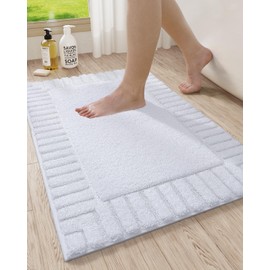 LUMI Premium Bath Rug, Extra Soft and Absorbent Bathroom Mat, Quick Dry, Non Slip, Machine Washable Bath Mat for Shower and Tub, White, 20"x32"