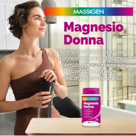 Massigen Magnesio Donna – Integratore in Polvere con Magnesio, Collagene, Eleuterococco, Acido Folico e Vitamine B6 e B12, Supporto Energia e Sistema Nervoso, Senza Zuccheri, Barattolo da 150 g