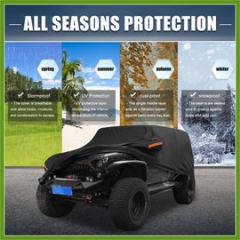 HOPESPANNER Car Cover for Jeep Wrangler JK 4 Door 2007-2017 Aluminum Film Outdoor Full Car Cover All Weather Waterproof Protection with Driver Door Zipper Black Vehicle Components