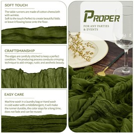 Pack of 2 Cheesecloth Table Runner, Olive Green, 90 x 300 cm, Green Rustic Gauze Fabric, Boho Table Runner, Cheesecloth Table Runner, Wedding Tablecloth for Wedding Party, Bridal Shower Table