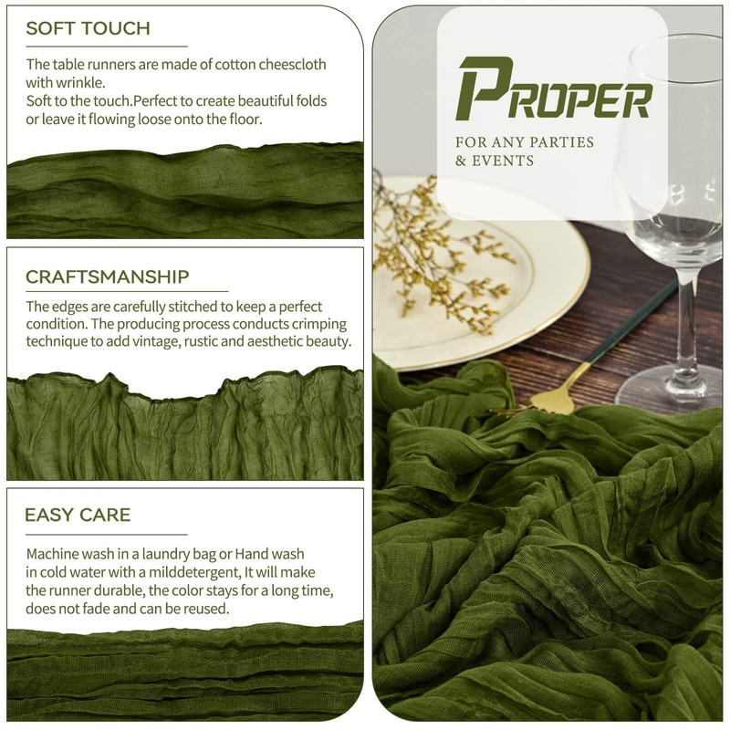 Pack of 2 Cheesecloth Table Runner, Olive Green, 90 x