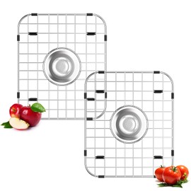 jkxoo 2Pack Sink Protector Grid 13.7''x11.6''x1'', Stainless Steel Sink Protectors for Kitchen Sink with Center Drain Hole, Anti-rust Metal Sink Bottom Grid With 2Pack Sink Strainers
