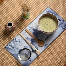 Grnstf Matcha Set 8-Piece Japanese Tea Ceremony Kit with Ceramic Bowl, Bamboo Whisk & Holder, 2 Scoops, Strainer, Tea Cloth - Complete Gift Set for Traditional Brewing Green