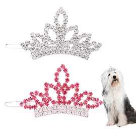 Dog Tiara Crown Hair Clips for Small Dogs - 2Pcs Pink Silver Crystal Rhinestone Dogs Metal Snap Clips Pet Hair Barrettes Pet Hairpin Grooming Hair Accessories for Dog Cat Puppy Pets Birthday Gifts