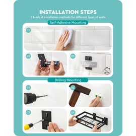 Metal Spice Rack Wall Mount Floating Shelves 2 Pack Black Storage organizer for Cabinet Door Pantry Kitchen Bathroom Supplies (9.8inches length)