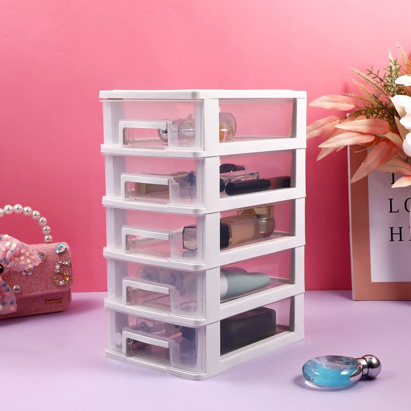 Operitacx 5 Plastic Storage Drawers, Multifunctional Clear Storage Drawers Tower