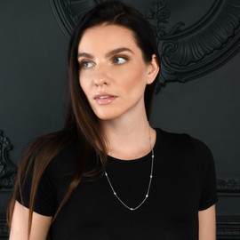 namana Delicate 925 Sterling Silver Necklace for Women and Teenage Girls, Long Station Chain with Cubic Zirconia Stones, Layering Silver Necklaces for Women with Jewellery Gift Box, Sterling Silver,