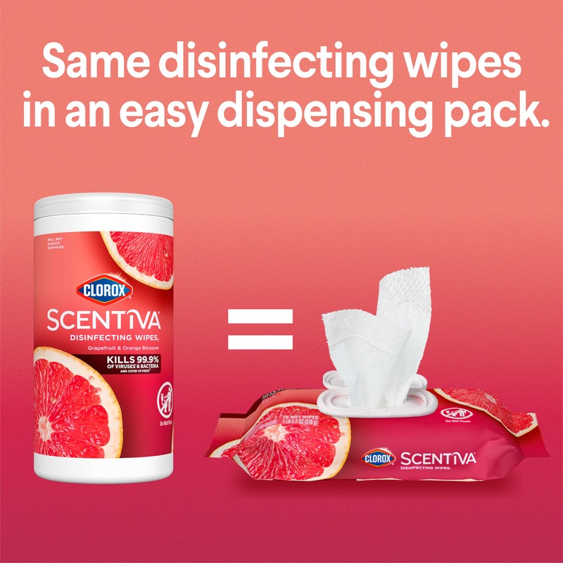 Clorox Scentiva Disinfecting Wipes, Grapefruit and Orange Blossom, 75 Ct.,