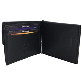 myledershop Rind-Nappa Leder Geldbörse/Geldbeutel/Portemonnaie/Portmonaise/Geldtasche/Portmonee mit Geldklammer und seperaten Kartenfächern mit RFID & NFC Schutz in Schwarz