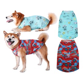 Y-blue Dog Summer Cooling Shirts,Sun Protection Quick Dry Mesh Breathable Large UV Protection Lightweight Tee-Shirt,Red+Blue XL