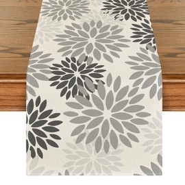 Artoid Mode Flowers Grey Dahlia Autumn Table Runner, Seasonal Summer Kitchen Table Decoration, Indoor, Holiday, Party Decor, 40 x 180 cm