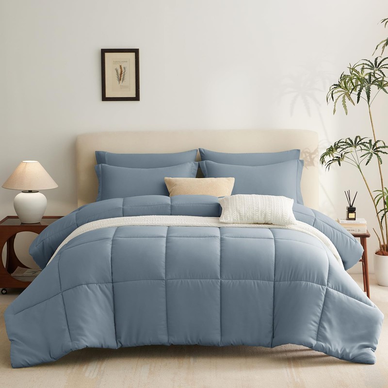 CozyLux Grayish Blue King Size Comforter Set with Sheets -