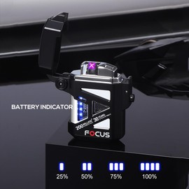 Electric Lighter Outdoor Windproof Double Arc Lighter Rechargeable with LED Light Fashion Accessories for Candle Camping Incense(Silver)