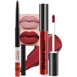 evpct 2Pcs Ruby Red Matte Lip Liner and Lipstick Combo Set for Women, Ruby Red Lip Combo Set Liquid Lips Stick Gloss and Lipliner Stains Set Long Lasting Waterproof, Lips Makeup 24 Hours originales