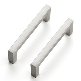 Ravinte 10 Pack Solid Brushed Nickel Kitchen Cabinet Handles Cabinet Pulls Slim Drawer Pulls with 3-1/2 Inch Hole Center Square Bar Kitchen Cabinet Hardware