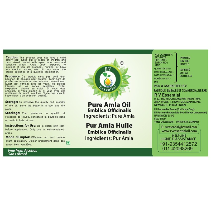 R V Essential Pure Amla Oil 30ml (1.01oz)- Emblica Officinalis