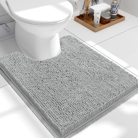 smiry Non-Slip Toilet Mat Extra Soft Absorbent Pedestal Mat for Toilet Thick Shaggy Chenille Bath Mat Machine-Washable Dry Bathroom Floor Mat, 50 x 60 cm, Grey