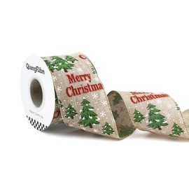 Christmas Tree Burlap Ribbon 2-1/2 Inch x 10Yards Christmas Xmas Wired Edge Ribbons for Xmas Home Decoration Christmas Tree Topper Bow Making Wreath Garland Wide Christmas Ribbon